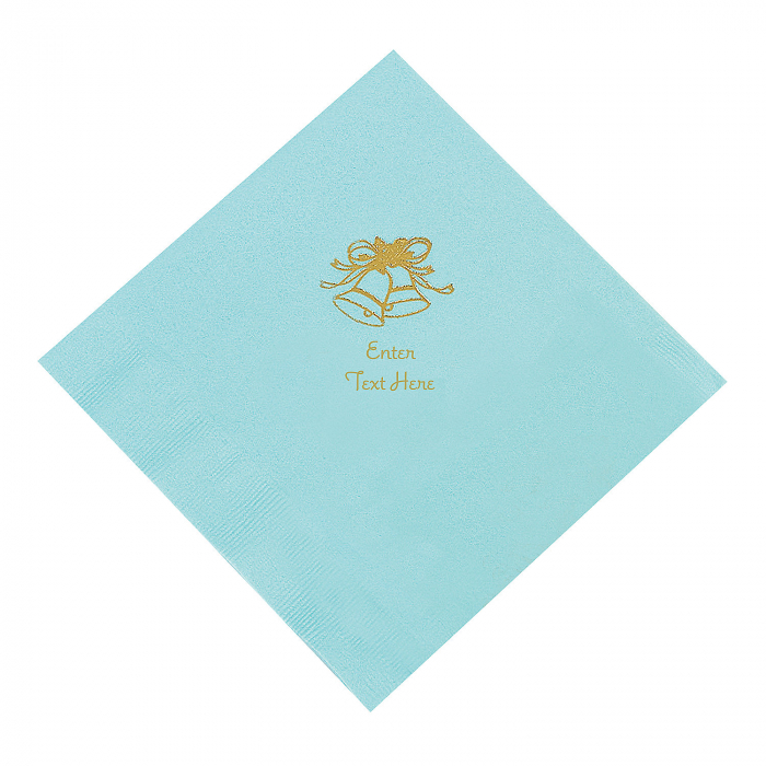 Light Blue Wedding Personalized Napkins with Gold Foil - Luncheon (50 Piece(s))