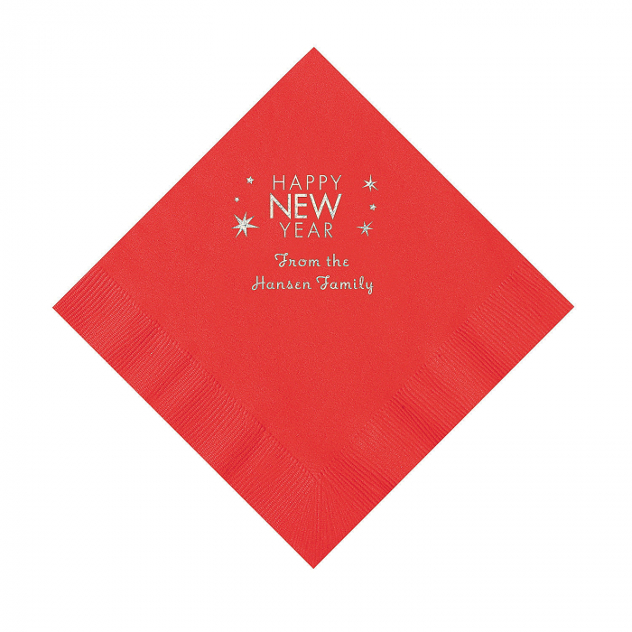 Red Happy New Year Personalized Napkins with Silver Foil  Luncheon (50 Piece(s))