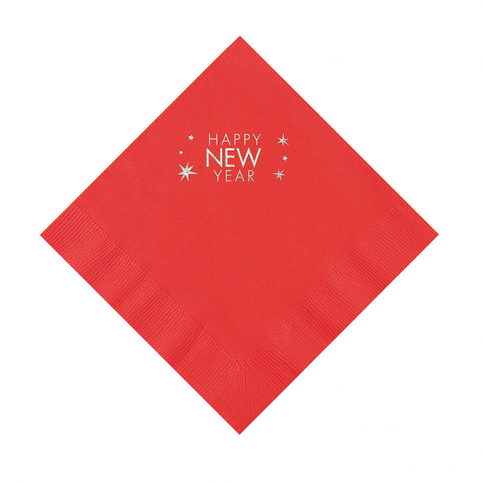 Red Happy New Year Personalized Napkins with Silver Foil  Luncheon (50 Piece(s))