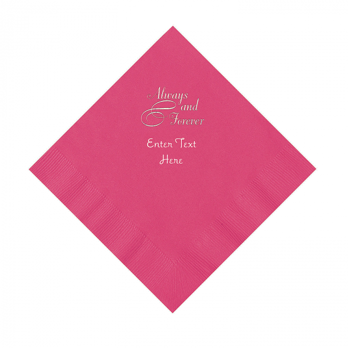 Hot Pink Always & Forever Personalized Napkins with Silver Foil - Luncheon (50 Piece(s))