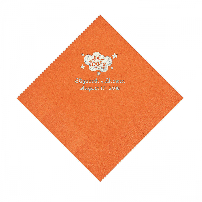 Pumpkin Orange Oh Baby Personalized Napkins with Silver Foil  Luncheon (50 Piece(s))