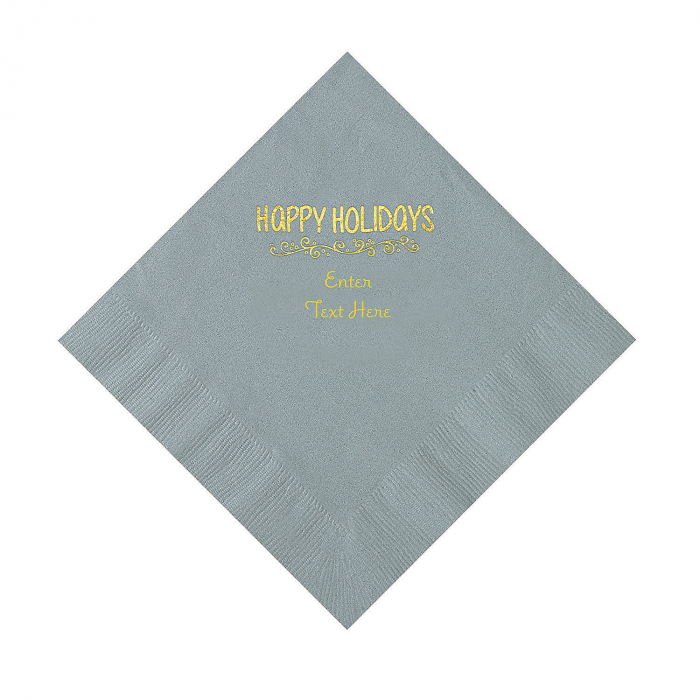 Silver Happy Holidays Personalized Napkins with Gold Foil  Luncheon (50 Piece(s))