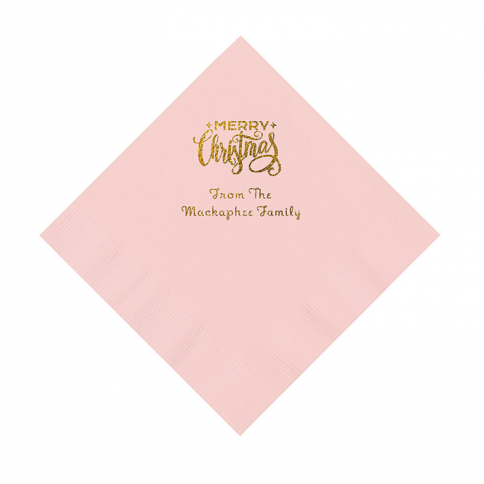 Light Pink Merry Christmas Personalized Napkins with Gold Foil  Luncheon (50 Piece(s))