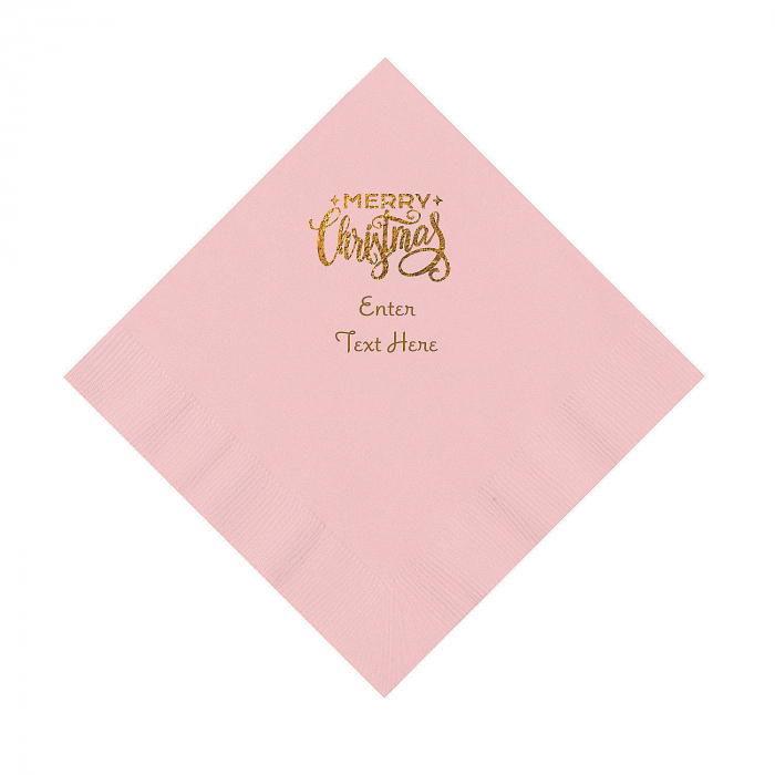 Light Pink Merry Christmas Personalized Napkins with Gold Foil  Luncheon (50 Piece(s))