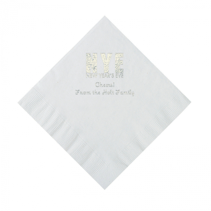 White New Year's Eve Personalized Napkins with Silver Foil - Luncheon (50 Piece(s))
