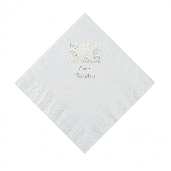 White New Year's Eve Personalized Napkins with Silver Foil - Luncheon (50 Piece(s))