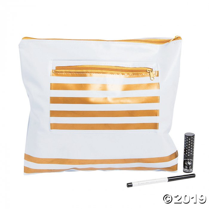 Gold & White Zipper Makeup & Swimsuit Bag (1 Piece(s))