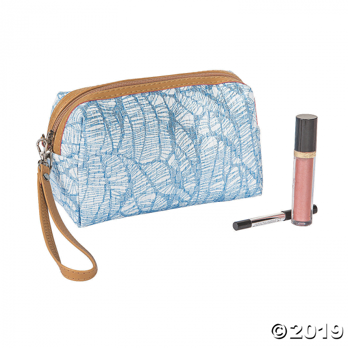 Blue Makeup Bag with Faux Leather Trim (1 Piece(s))