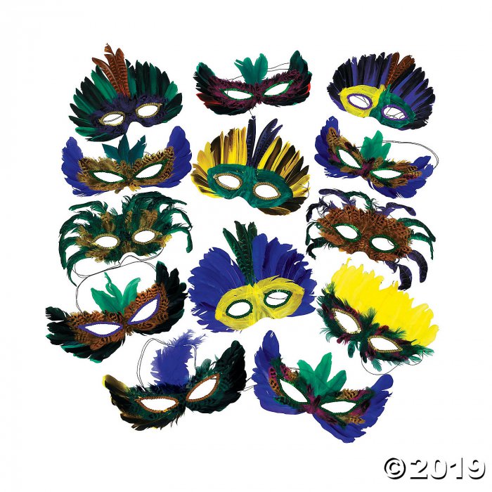 Mardi Gras Feather Mask Assortment (Per Dozen)