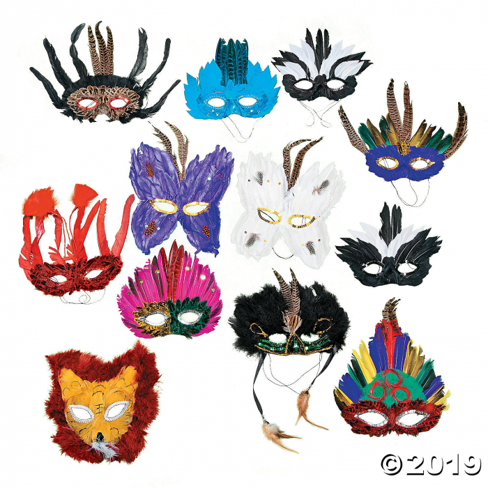 Deluxe Feather Masquerade Mask Assortment (Per Dozen)