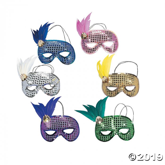Sequin & Feather Mardi Gras Masks (Per Dozen)