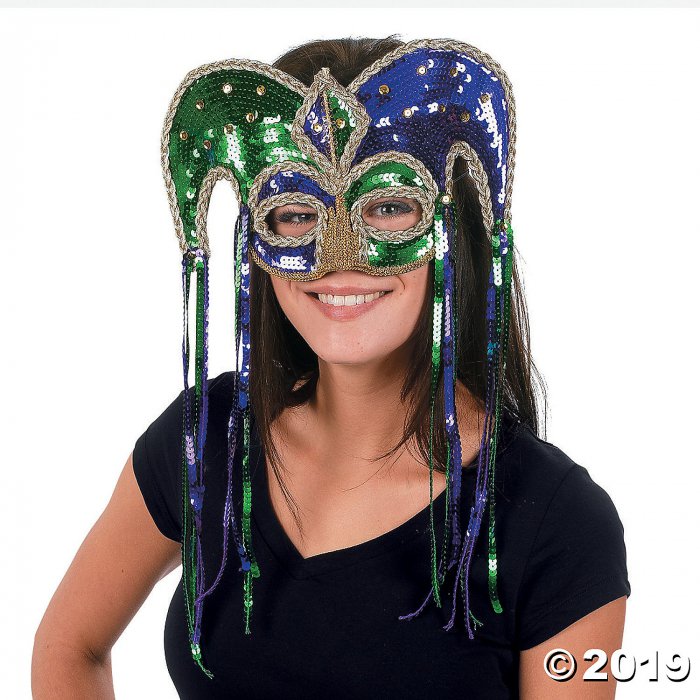 Mardi Gras Sequin Jester Half Mask