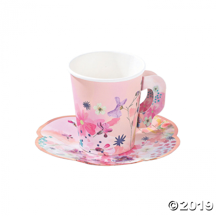 Talking Tables Blossom Girls Paper Cups with Saucers (Per Dozen)