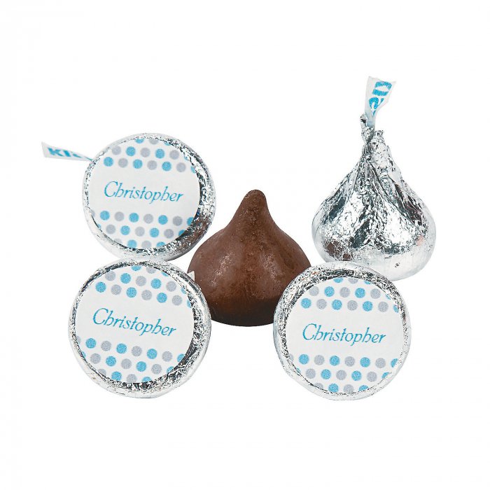 Personalized Hershey® Kisses® Blue Polka Dot Chocolate Candy (49 Piece(s))