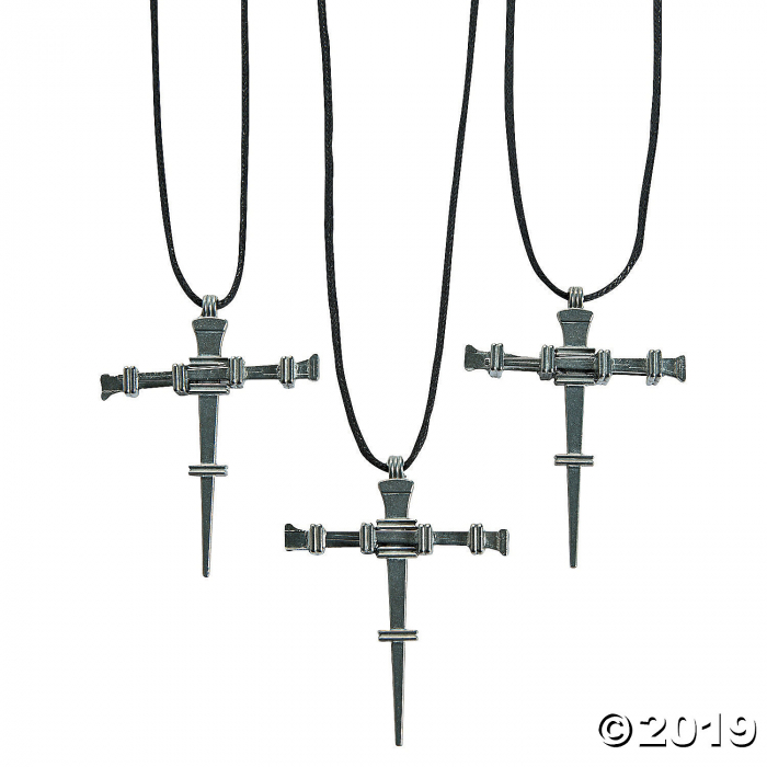 Pewtertone Nail Cross Necklaces (Per Dozen)