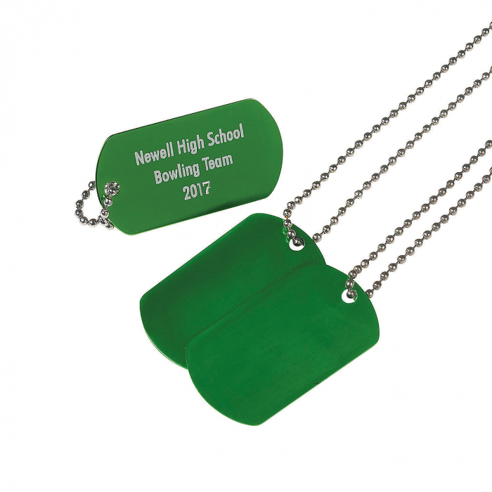 Personalized Green Dog Tag Necklaces (Per Dozen)