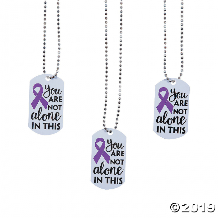 Not Alone Purple Awareness Ribbon Dog Tag Necklaces (Per Dozen)