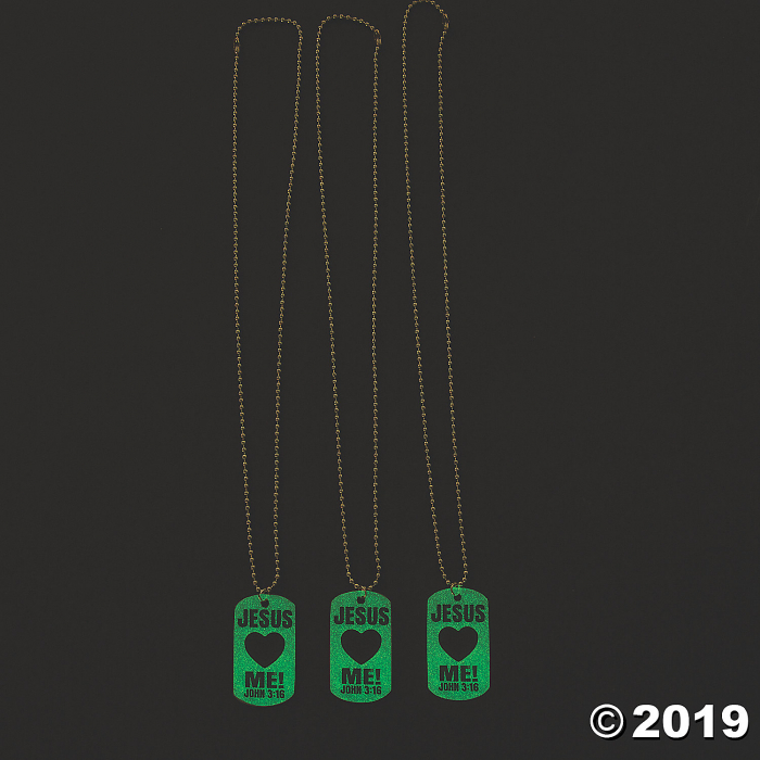 Glow-in-the-Dark Jesus Loves Me Dog Tag Necklaces (Per Dozen)