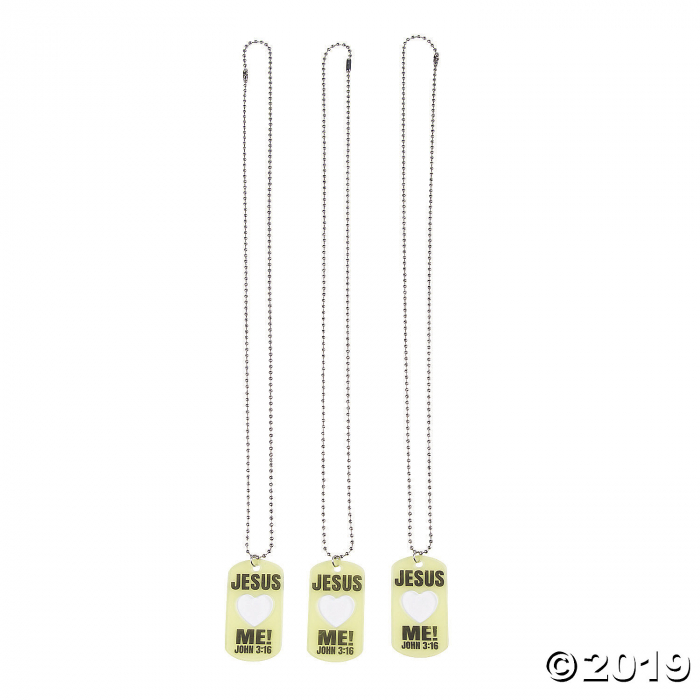 Glow-in-the-Dark Jesus Loves Me Dog Tag Necklaces (Per Dozen)