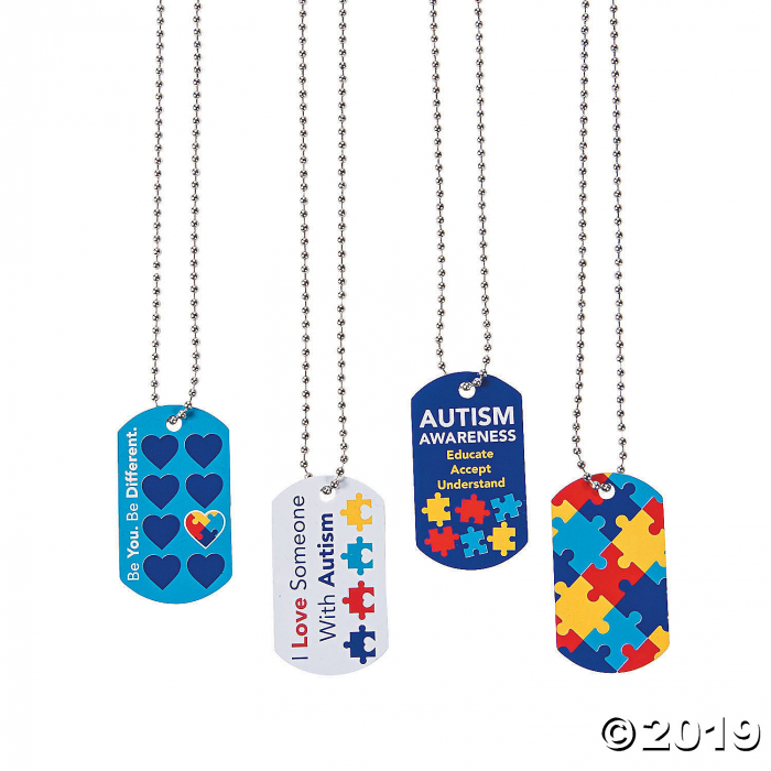 Autism Awareness Dog Tag Necklaces (Per Dozen) Autism Awareness Dog Tag Necklaces (Per Dozen)