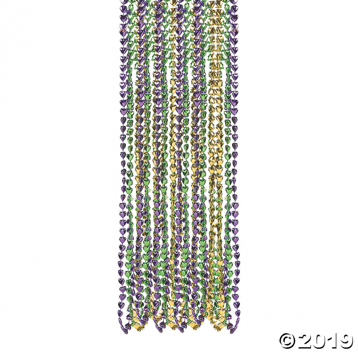 Heart-Shaped Mardi Gras Bead Necklaces (48 Piece(s))