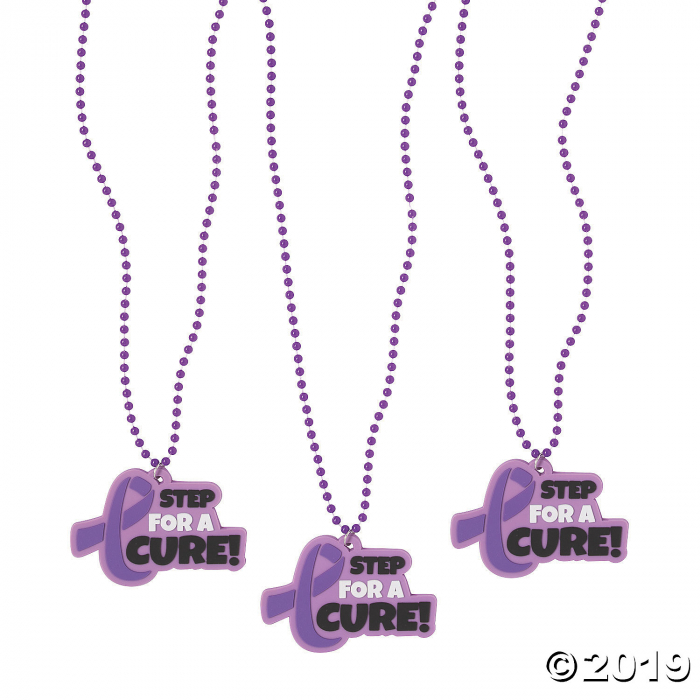 Purple Ribbon Charm Bead Necklaces (Per Dozen)