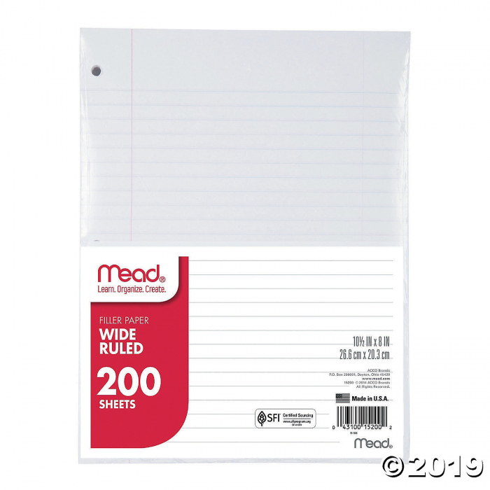 Mead Wide Ruled Filler Paper 200 Sheets, Set of 12 Packs (12 Piece(s)) Mead Wide Ruled Filler Paper 200 Sheets, Set of 12 Packs (12 Piece(s))