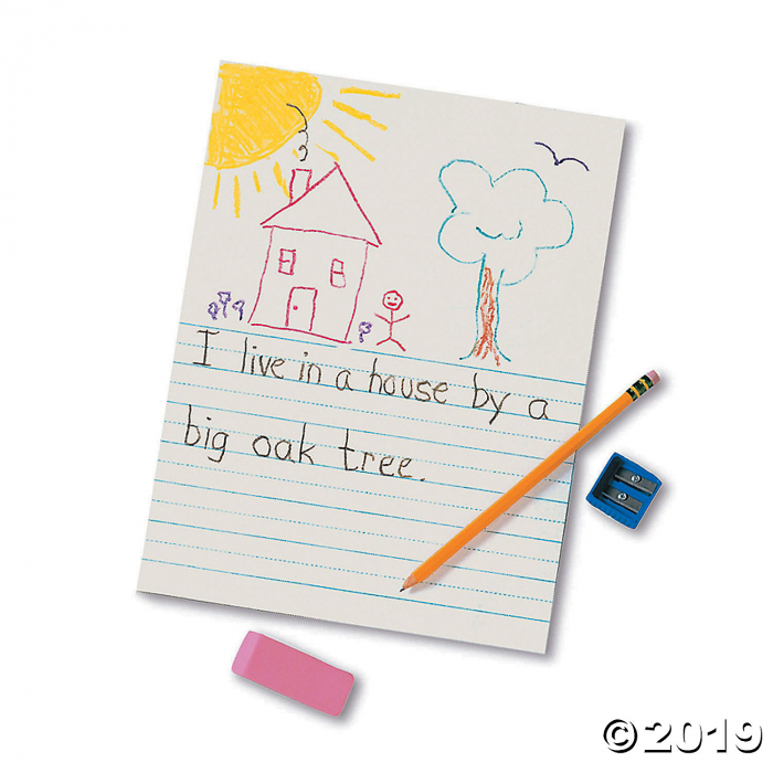 Newsprint Handwriting Paper, Picture Story, 7/8" Ruled (Short Way), White, 9" x 12", 500 Sheets Per Pack, 5 Packs (5 Piece(s))