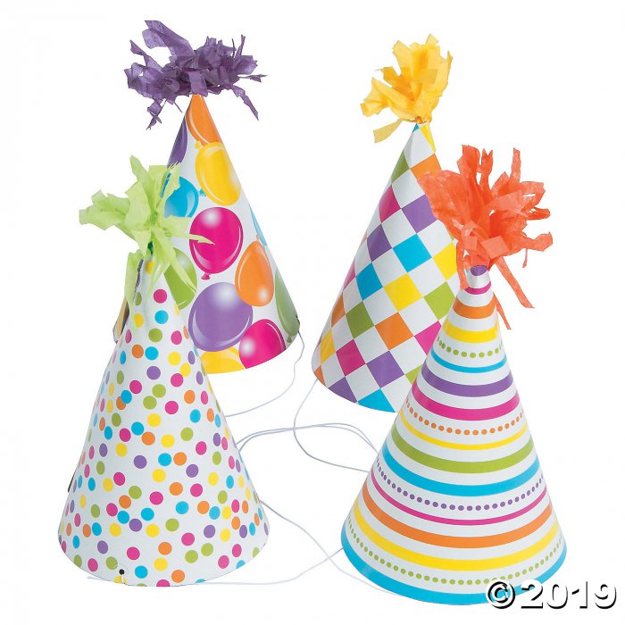 Fun Print Birthday Cone Hats (Per Dozen)