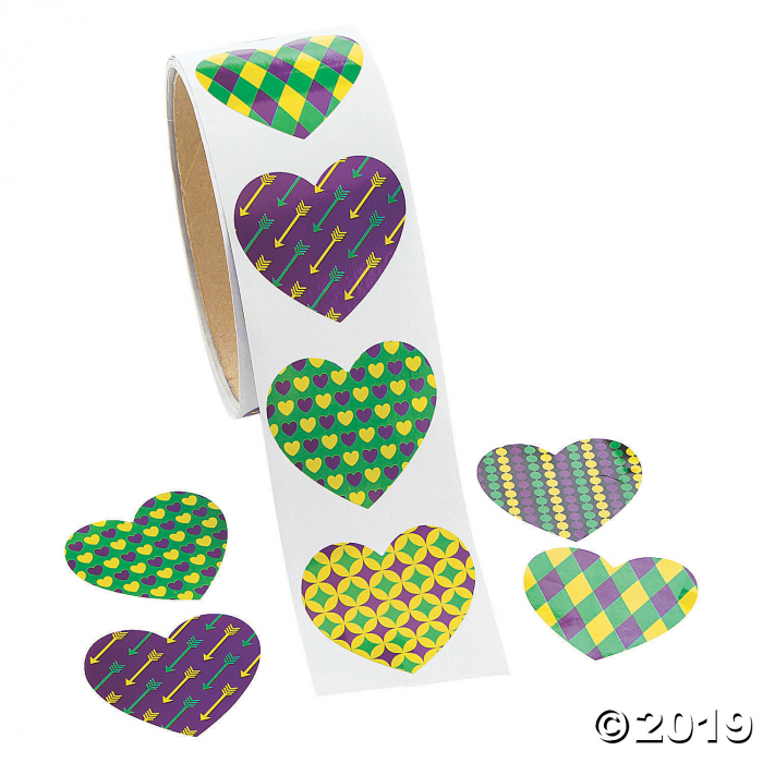 Mardi Gras Heart-Shaped Sticker Roll (1 Roll(s))