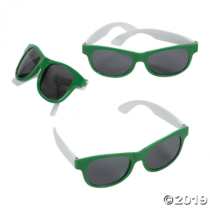 Adult's Green & White Two-Tone Sunglasses - 12 Pc. (Per Dozen)