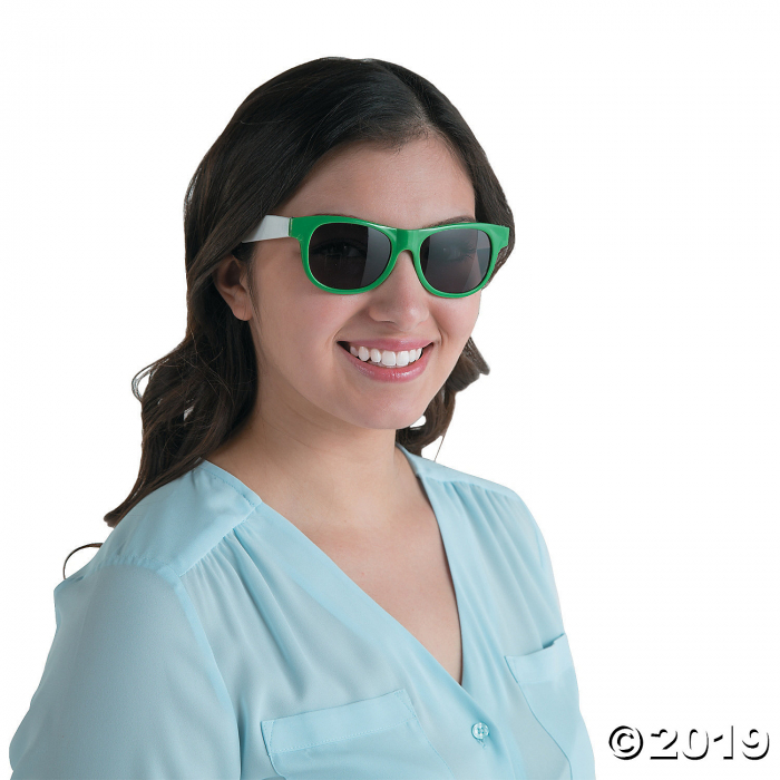 Adult's Green & White Two-Tone Sunglasses - 12 Pc. (Per Dozen)