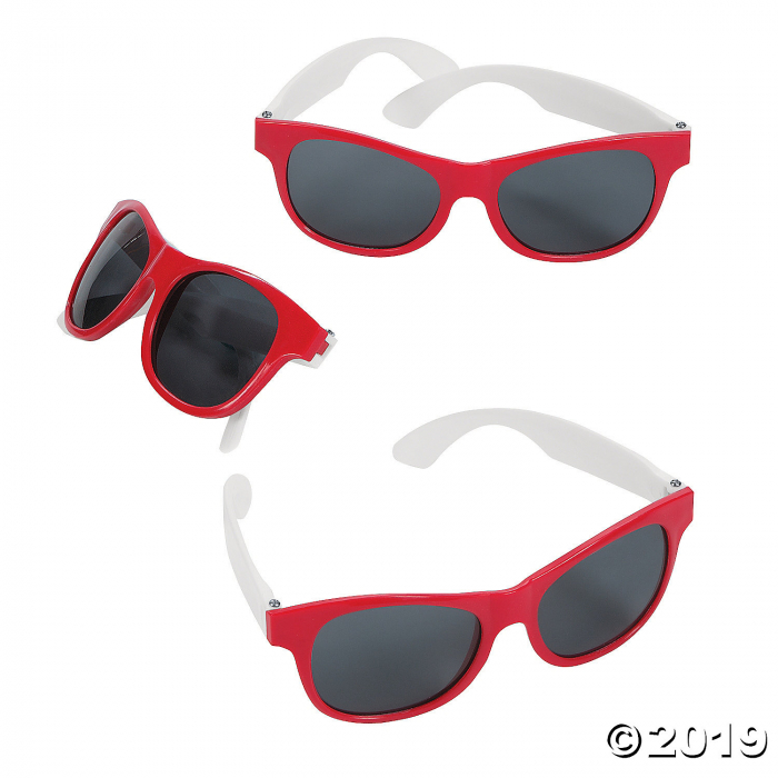 Adult's Red & White Two-Tone Sunglasses - 12 Pc. (Per Dozen)