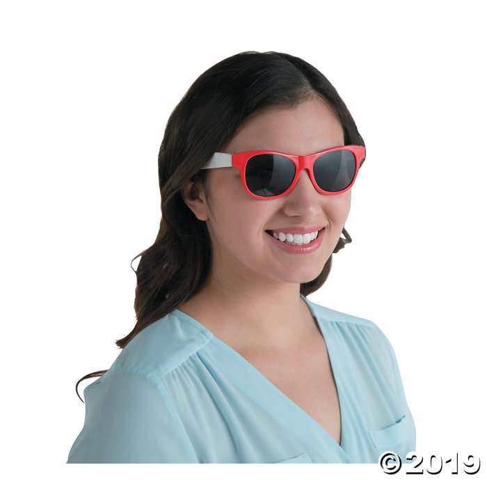 Adult's Red & White Two-Tone Sunglasses - 12 Pc. (Per Dozen)
