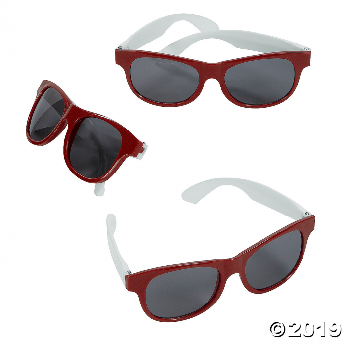 Adult's Burgundy & White Two-Tone Sunglasses - 12 Pc. (Per Dozen)
