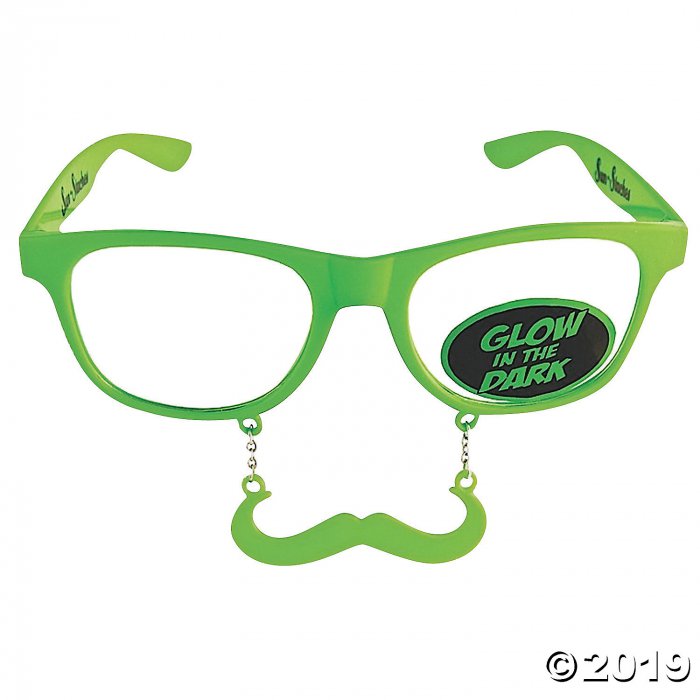 Sun-Stache Glow-in-the-Dark Green Mustache Glasses (1 Piece(s))