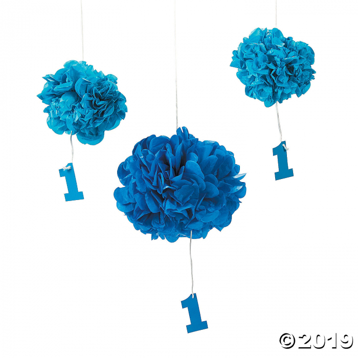 1st Birthday Boy Tissue Pom-Poms with Grommet (1 Set(s))