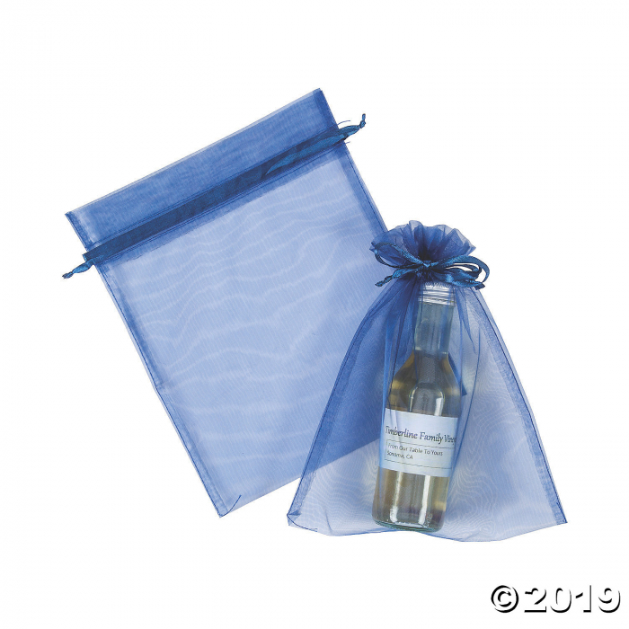 Large Navy Organza Drawstring Bags (Per Dozen)