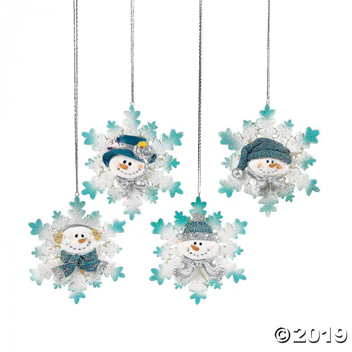 Glitter Snowman Snowflake Christmas Ornaments (Per Dozen)