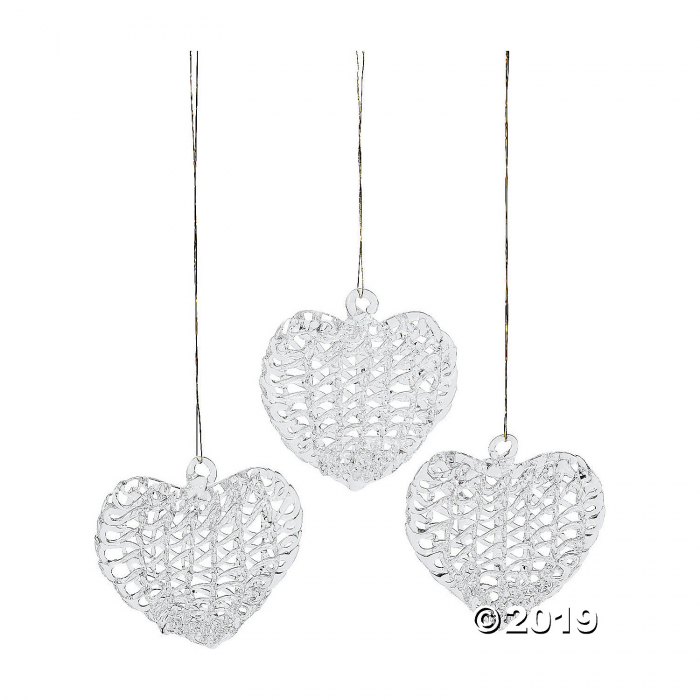 Spun Glass Heart Christmas Ornaments (Per Dozen)