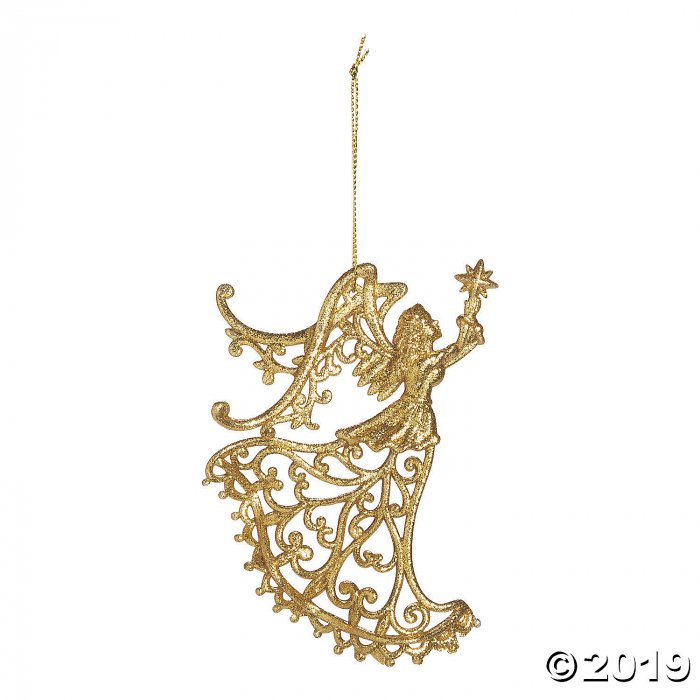 Gold Glitter Angel Ornaments (Per Dozen)