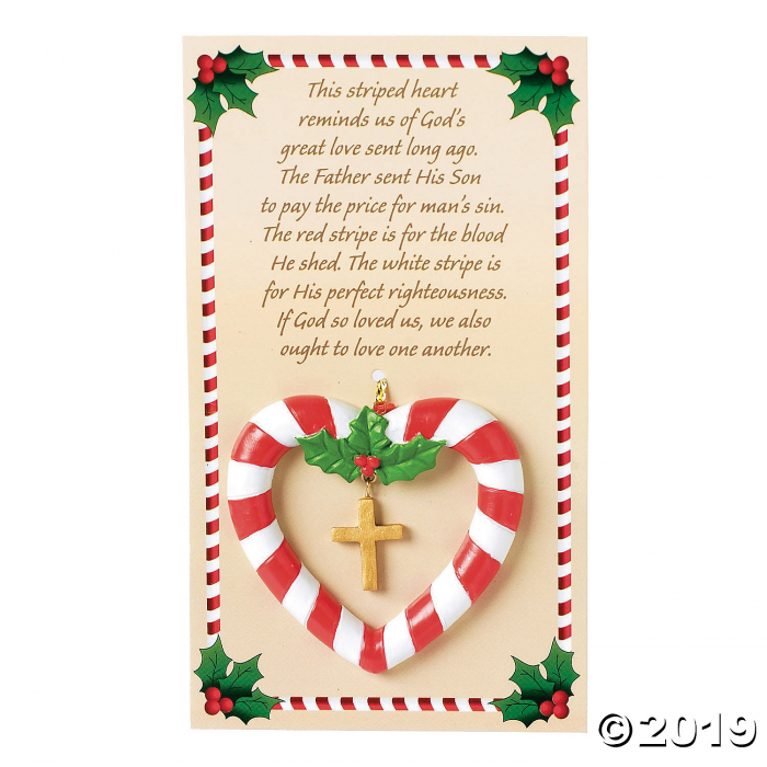 Candy Cane Heart Christmas Ornaments on Card (Per Dozen)