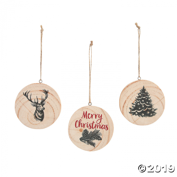 Cozy Classic Natural Wood Slice Ornaments (Per Dozen)