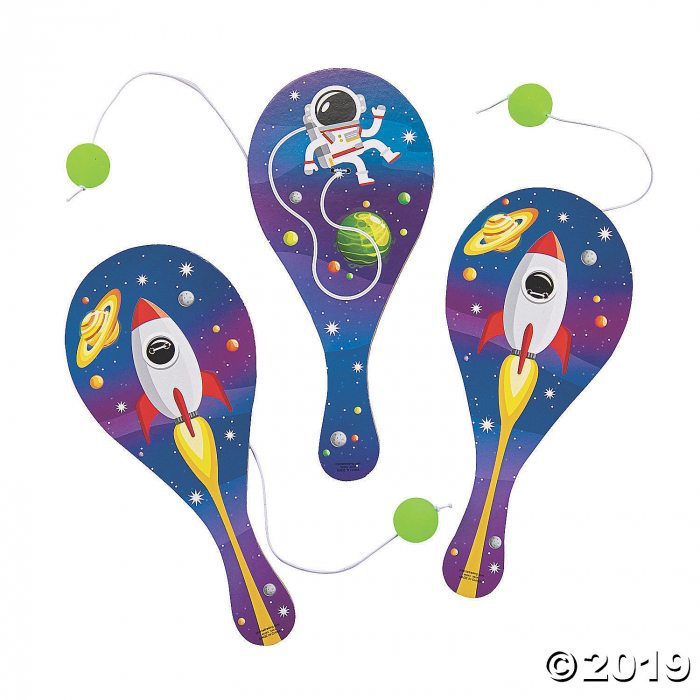 Space Paddle Ball Games with Glow-in-the-Dark Balls (Per Dozen)