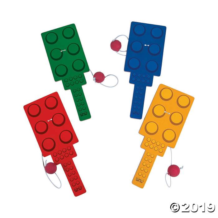 Color Brick Party Paddle Ball Games (Per Dozen)