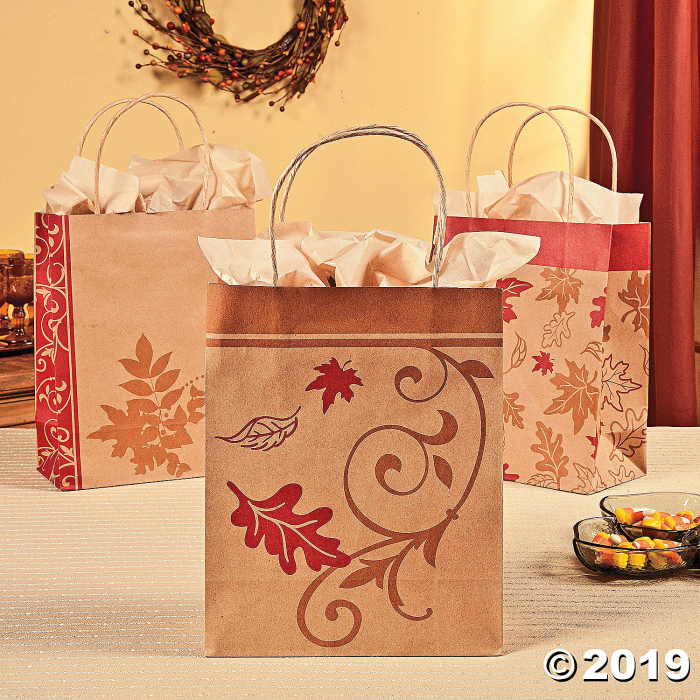 Medium Fall Kraft Paper Gift Bags (Per Dozen)