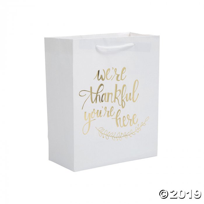 Thankful White with Gold Kraft Gift Bags (Per Dozen)