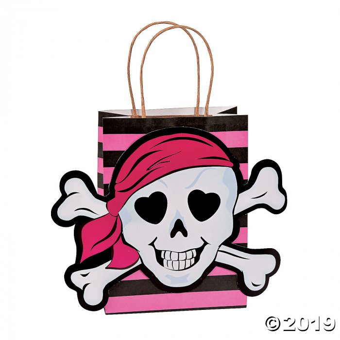 Medium Pink Pirate Kraft Paper Gift Bags (Per Dozen)