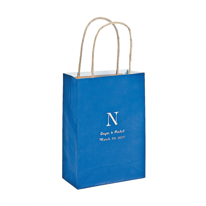 Blue Medium Personalized Monogram Welcome Gift Bags with Silver Foil (Per Dozen)