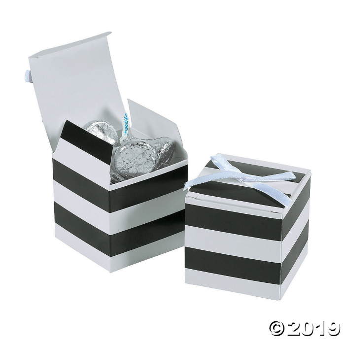 Black & White Stripe Favor Boxes with Bow (24 Piece(s))